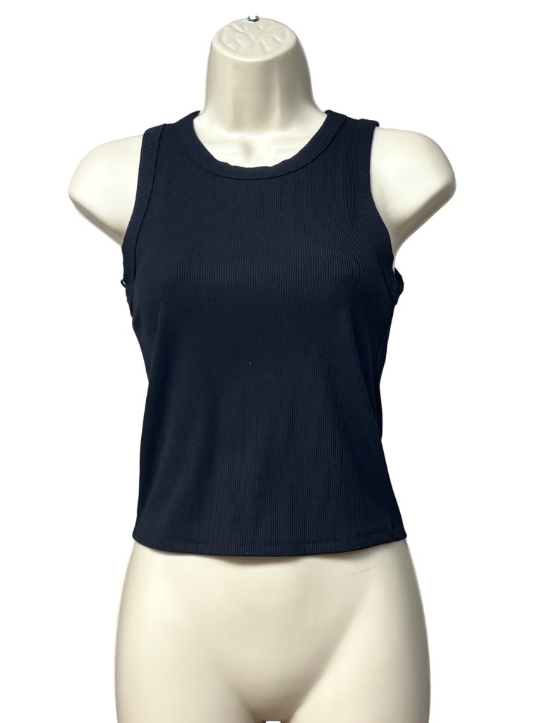 Pink Rose Junior's Cropped High-Neck Modal Blend Ribbed Tank Top, Black, Sz. S